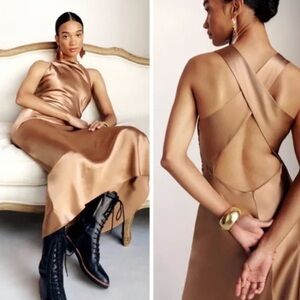 Reformation Satin Slip Dress in Bronze